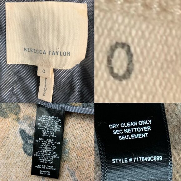 Rebecca Taylor Jacquard Coat 0 Grey Combo Floral Wool Blend Belted Quiet Luxury - Picture 6 of 15